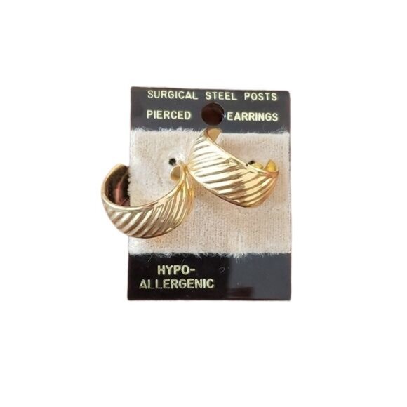 Surgical Steel Hypoallergenic Gold Color Post Semi Circle Earrings - Picture 1 of 10